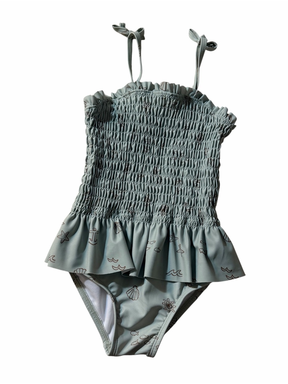 Smocked Ruffle One-Piece Swimsuit in Seafoam Green
